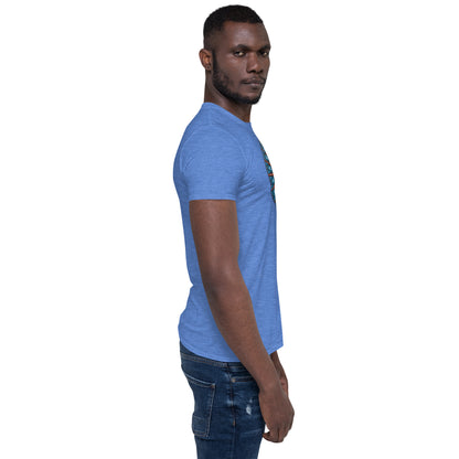 Unisex Softstyle T-Shirt (mandala with red lines | on front | POWER in white lettering)