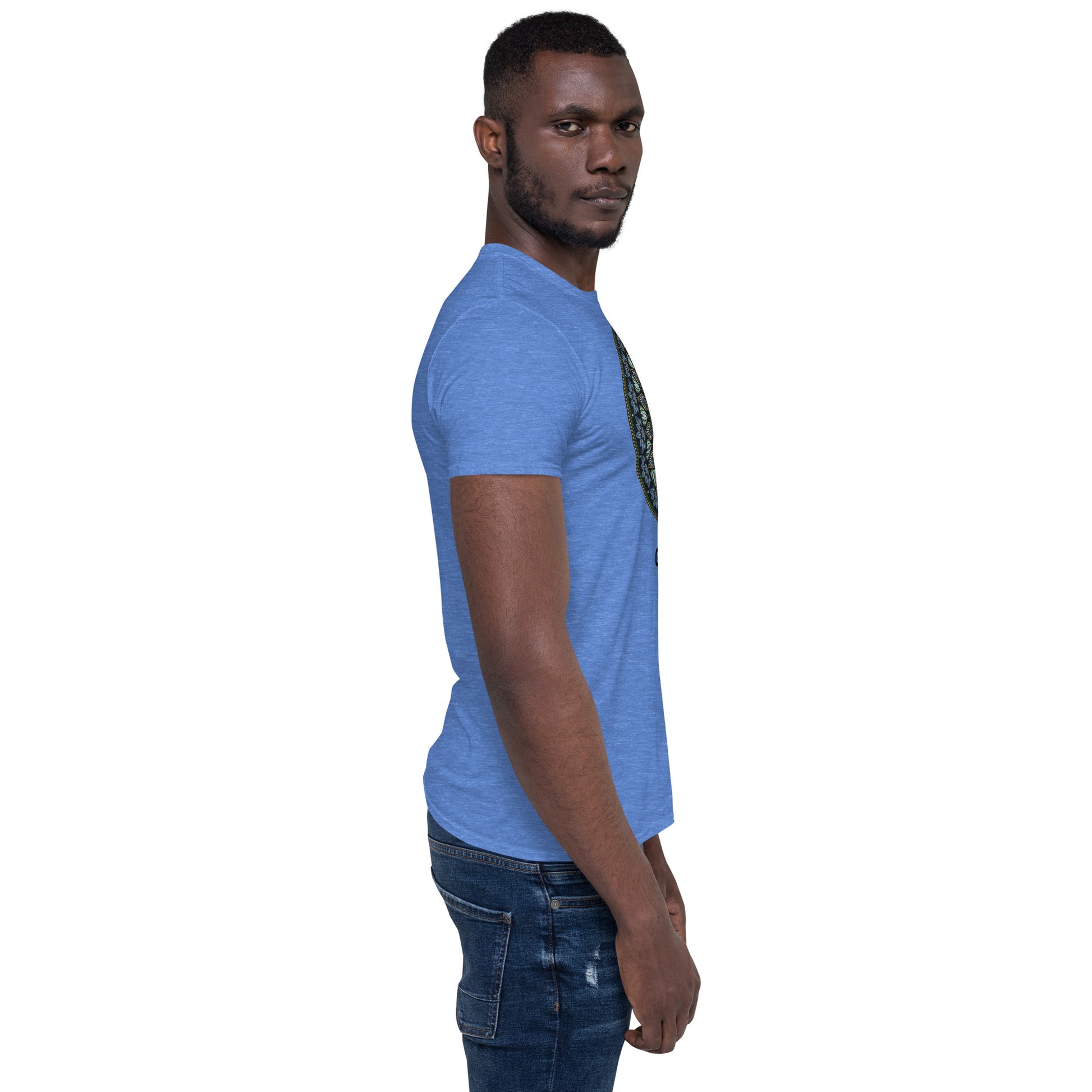 Unisex Softstyle T-Shirt (mandala green and gold rim | on front | GRATITUDE in black lettering)