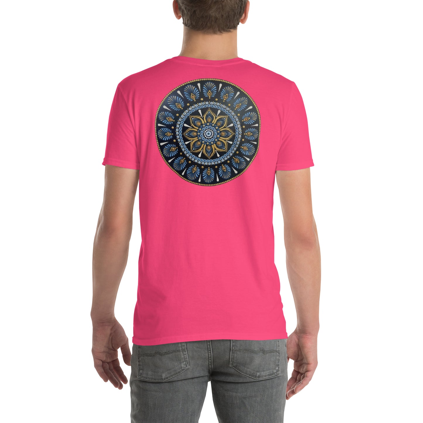 Unisex Softstyle T-Shirt (mandala with gold rim on back | PROTECTION in white lettering)