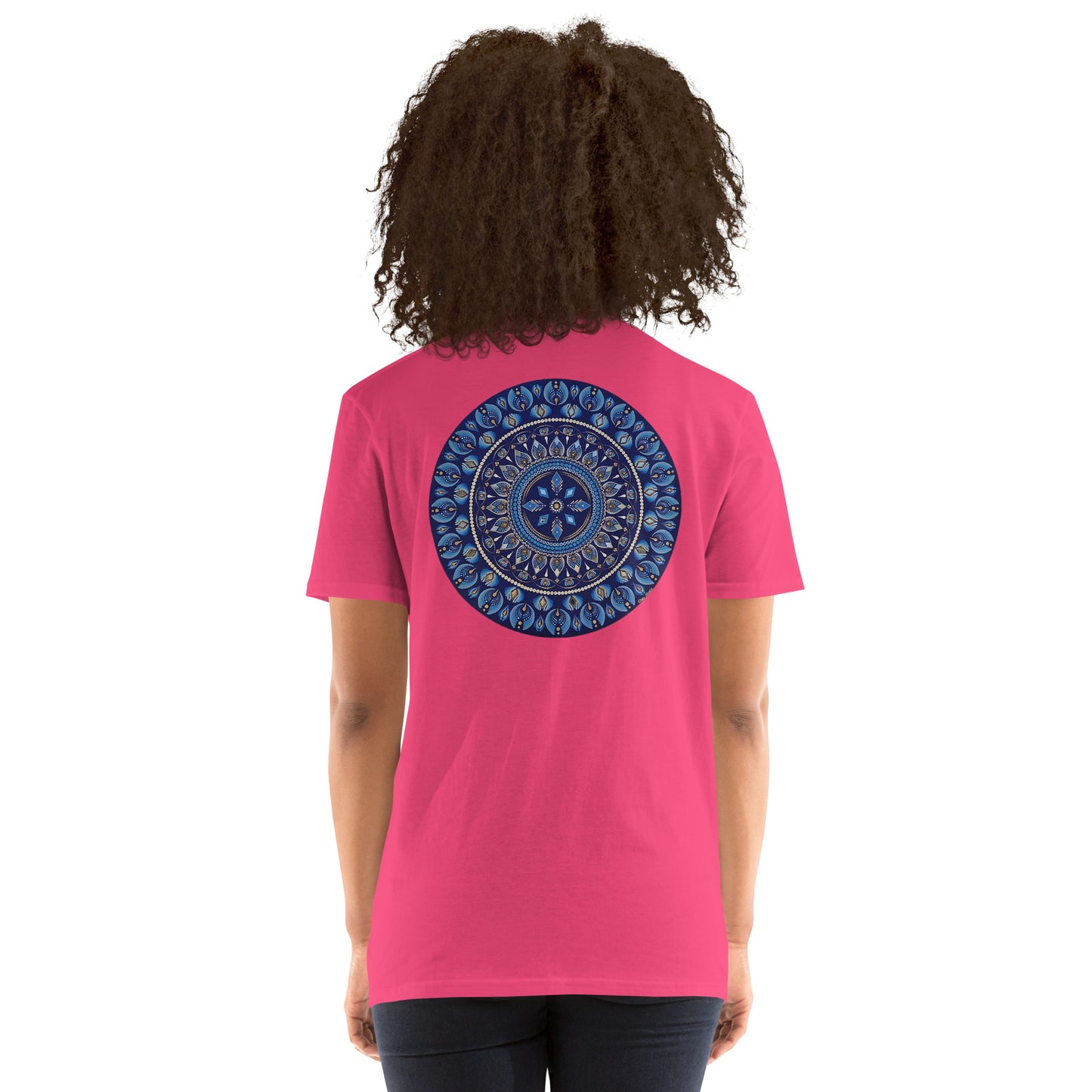 Unisex Softstyle T-Shirt (mandala with 4 diamonds on back | PRESENCE in black lettering on front)