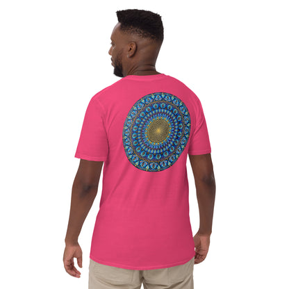 Unisex Softstyle T-Shirt (mandala with golden core on back | FLOW in black lettering on front)