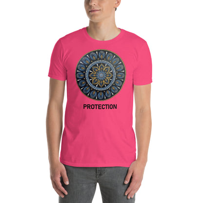 Unisex Softstyle T-Shirt (mandala with gold rim on front | PROTECTION in black lettering)