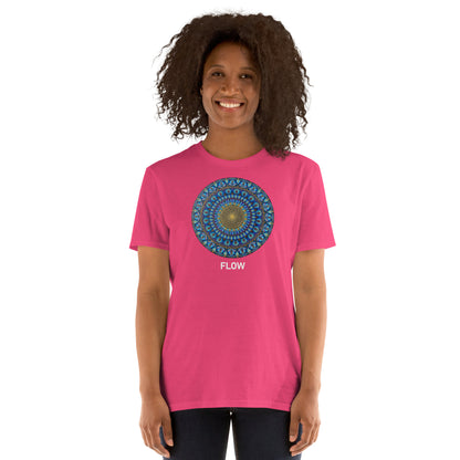 Unisex Softstyle T-Shirt (mandala with golden core | on front | FLOW in white lettering)
