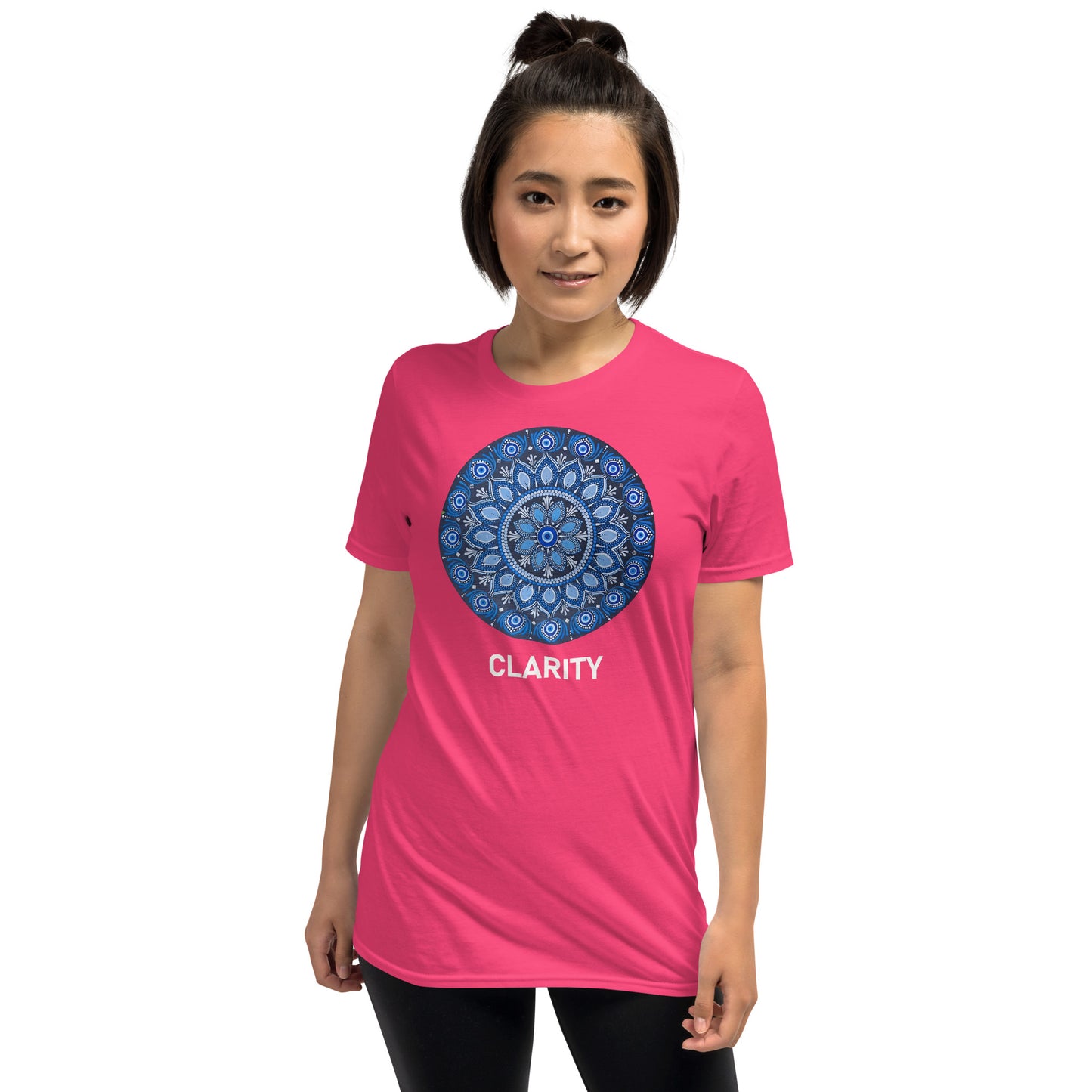 Unisex Softstyle T-Shirt (all blue mandala | on front | CLARITY in white lettering)