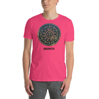 Unisex Softstyle T-Shirt (mandala with cross in the core | on front | GROWTH in black lettering)
