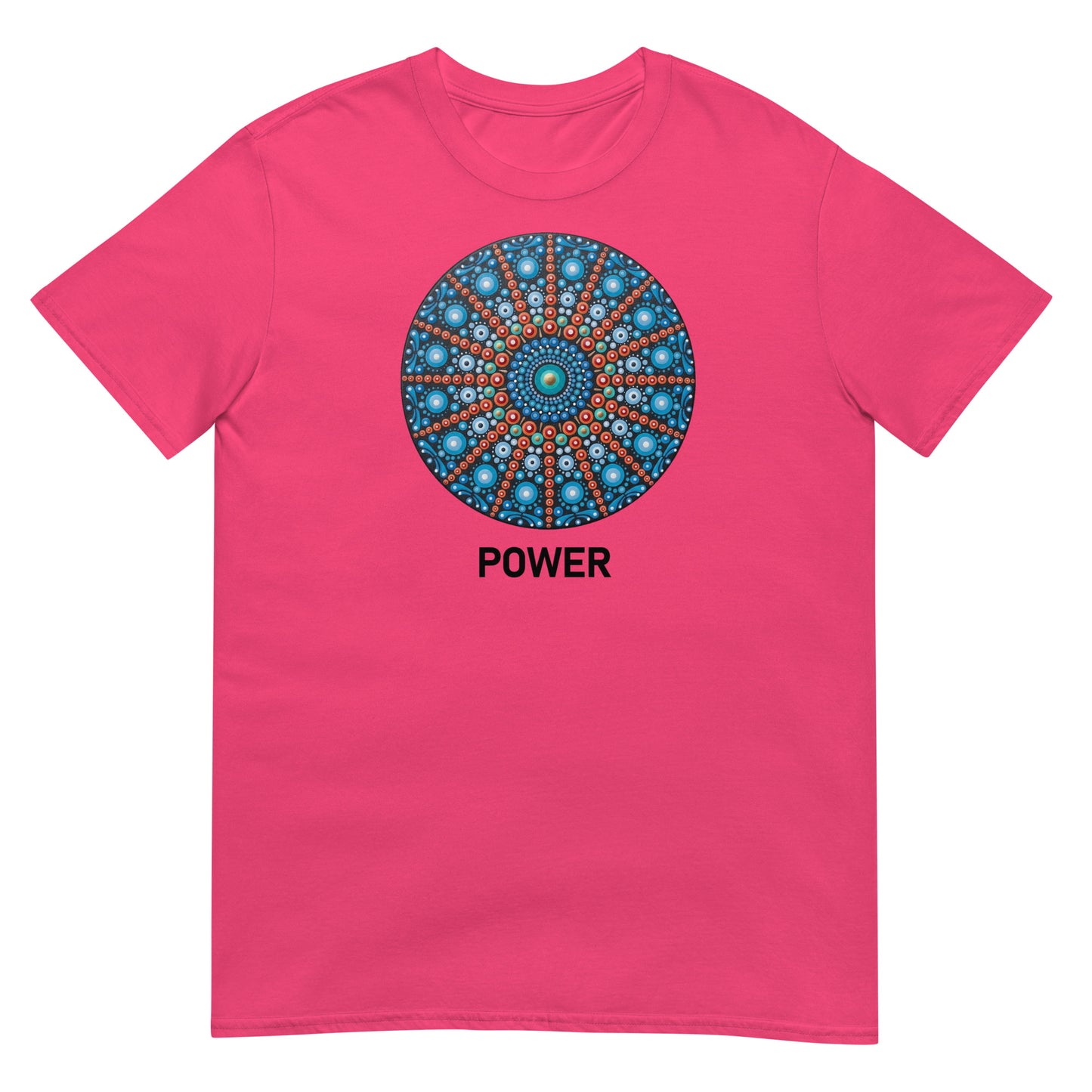 Unisex Softstyle T-Shirt (mandala with red lines | on front | POWER in black lettering)
