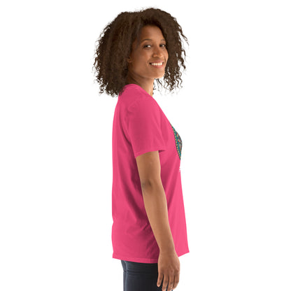 Unisex Softstyle T-Shirt (mandala with red core on front | PURPOSE in white lettering)