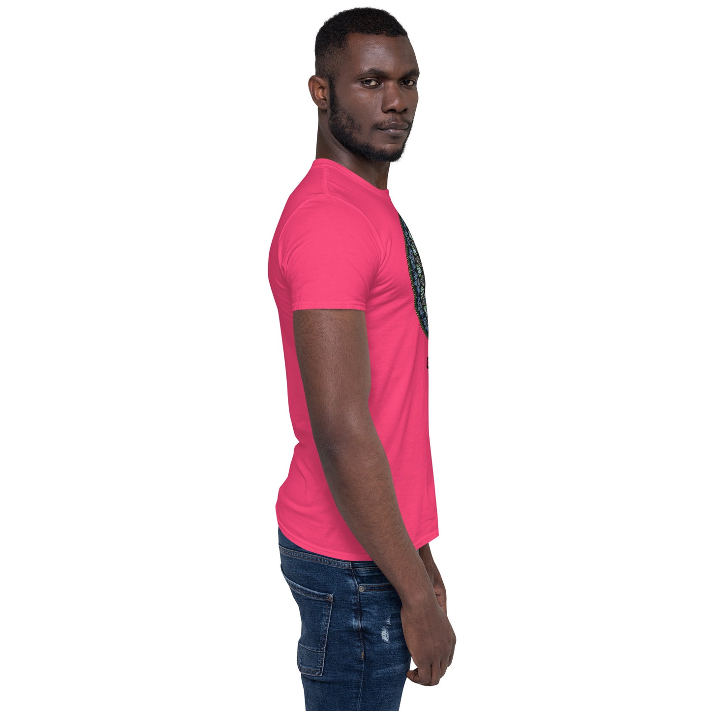 Unisex Softstyle T-Shirt (mandala green and gold rim | on front | GRATITUDE in black lettering)