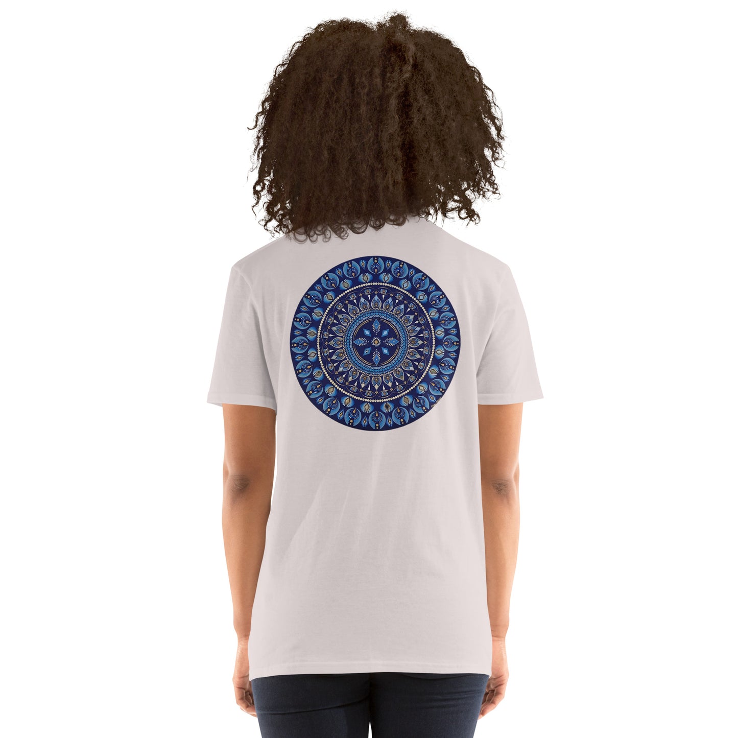 Unisex Softstyle T-Shirt (mandala with 4 diamonds on back | PRESENCE in black lettering on front)