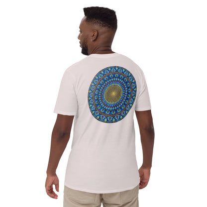 Unisex Softstyle T-Shirt (mandala with golden core on back | FLOW in black lettering on front)