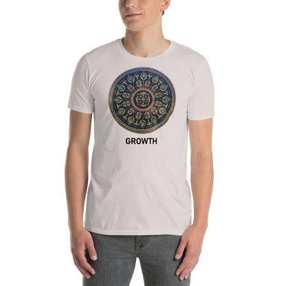 Unisex Softstyle T-Shirt (mandala with cross in the core | on front | GROWTH in black lettering)