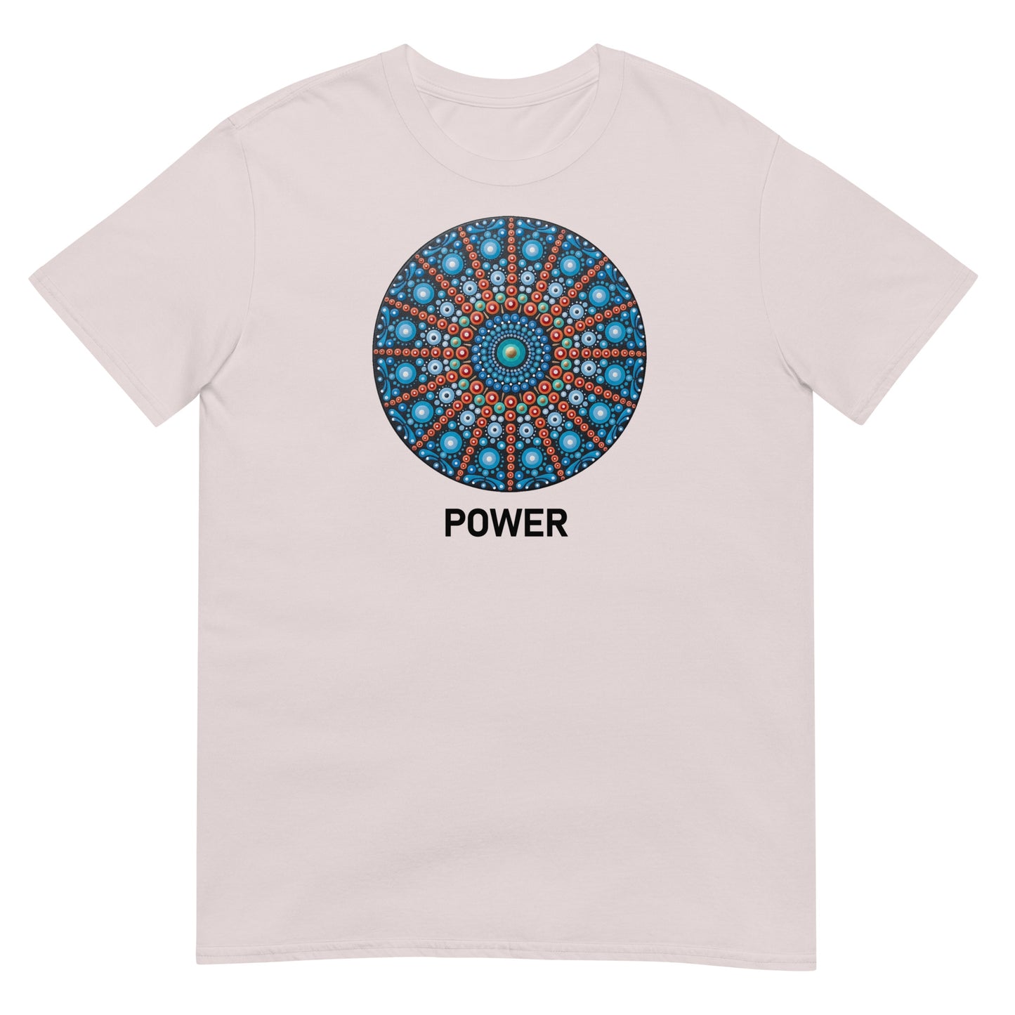 Unisex Softstyle T-Shirt (mandala with red lines | on front | POWER in black lettering)