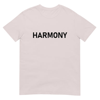 Unisex Softstyle T-Shirt (mandala with green star on back | HARMONY in black lettering on front)