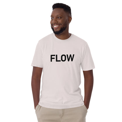 Unisex Softstyle T-Shirt (mandala with golden core on back | FLOW in black lettering on front)