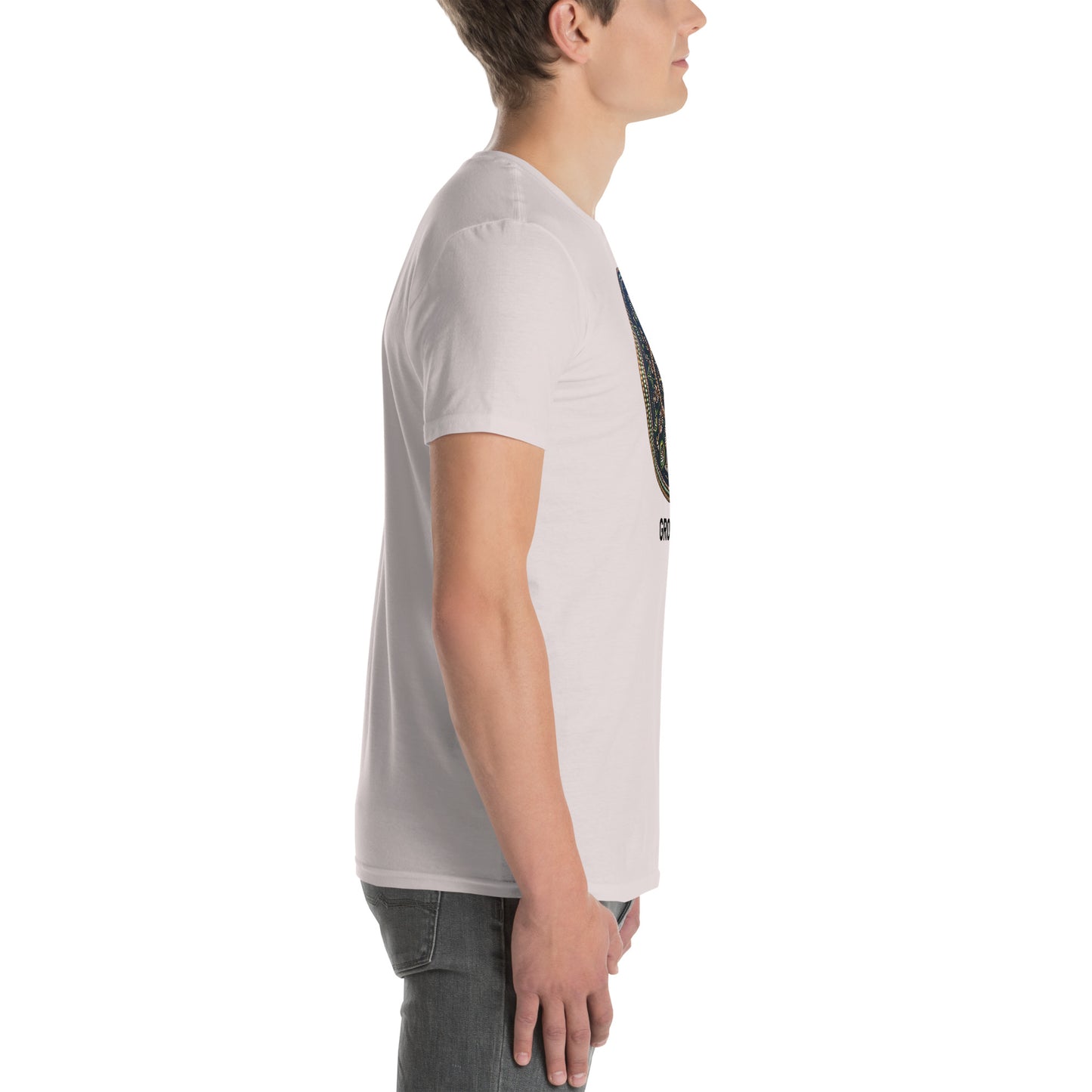 Unisex Softstyle T-Shirt (mandala with cross in the core | on front | GROWTH in black lettering)