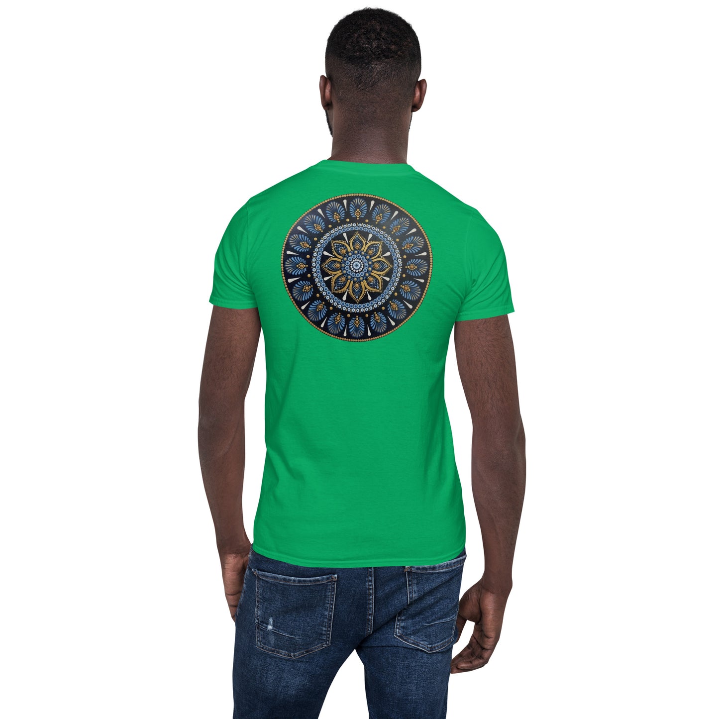 Unisex Softstyle T-Shirt (mandala with gold rim on back | PROTECTION in white lettering)
