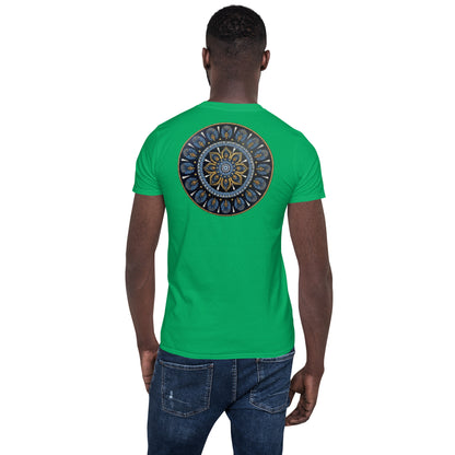 Unisex Softstyle T-Shirt (mandala with gold rim on back | PROTECTION in white lettering)
