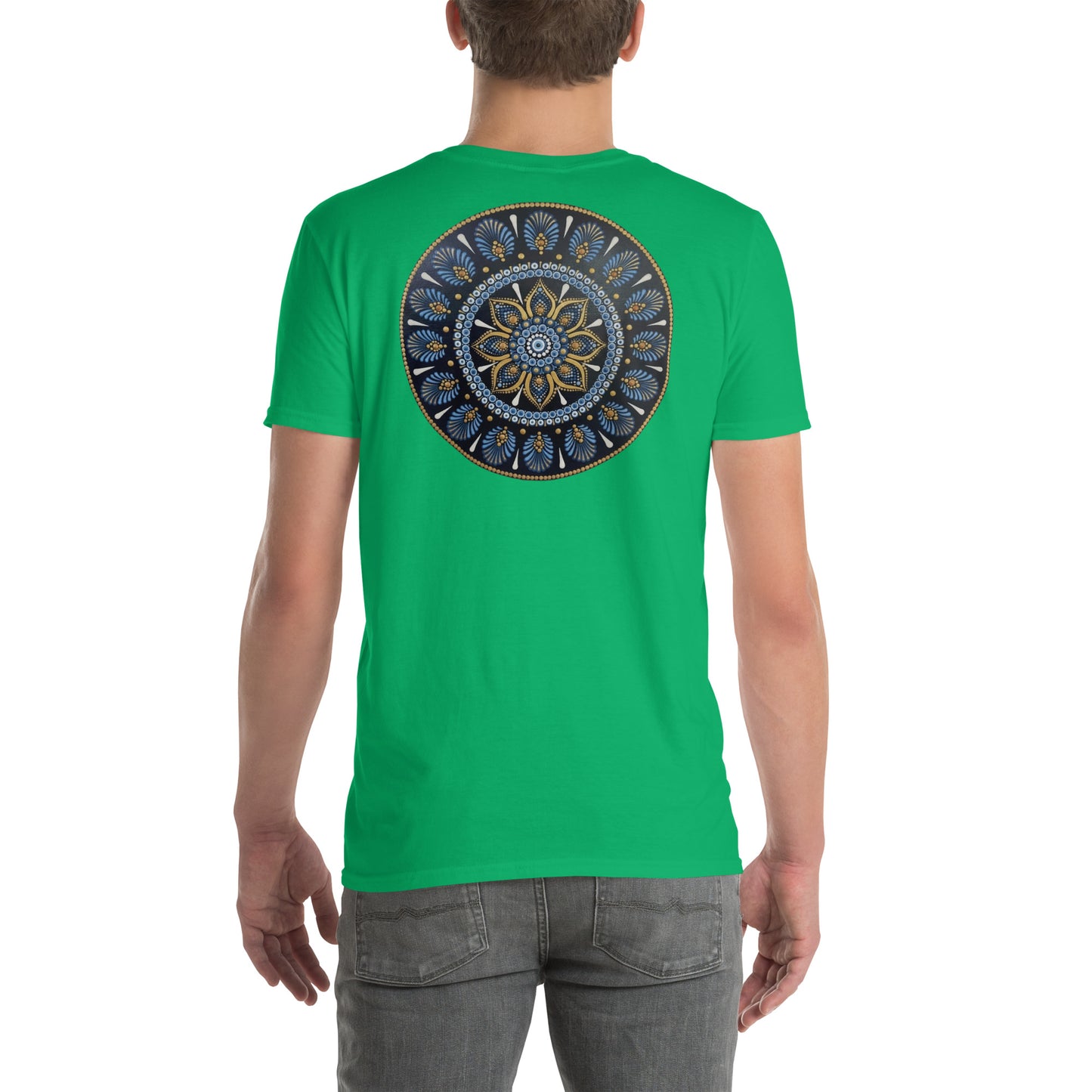 Unisex Softstyle T-Shirt (mandala with gold rim on back | PROTECTION in white lettering)