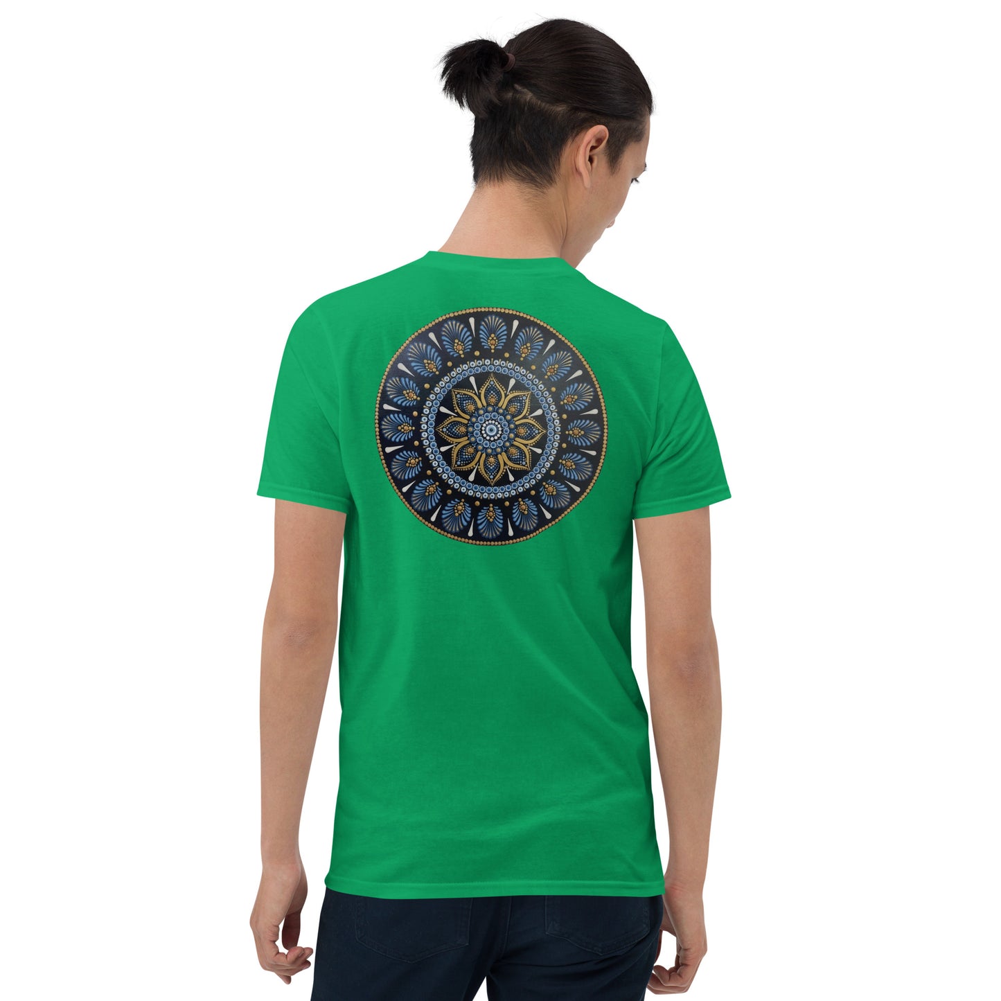 Unisex Softstyle T-Shirt (mandala with gold rim on back | PROTECTION in black lettering on front)