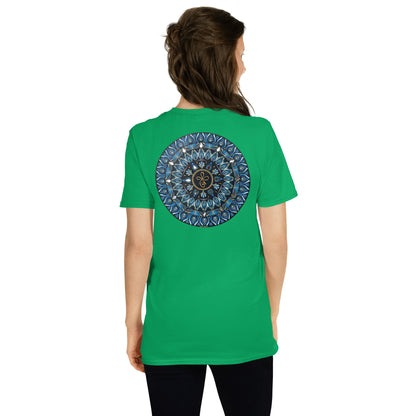 Unisex Softstyle T-Shirt (mandala with 3 loops in core on back | FAMILY in black lettering on front)