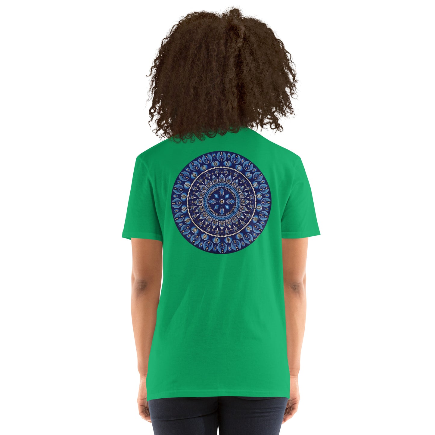Unisex Softstyle T-Shirt (mandala with 4 diamonds on back | PRESENCE in black lettering on front)