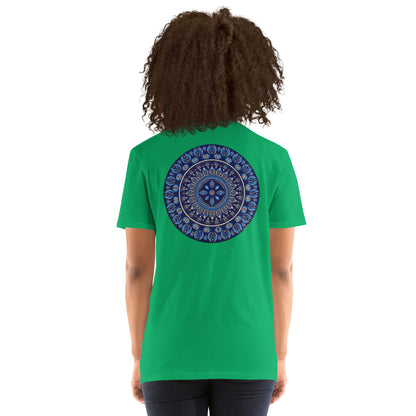 Unisex Softstyle T-Shirt (mandala with 4 diamonds on back | PRESENCE in black lettering on front)