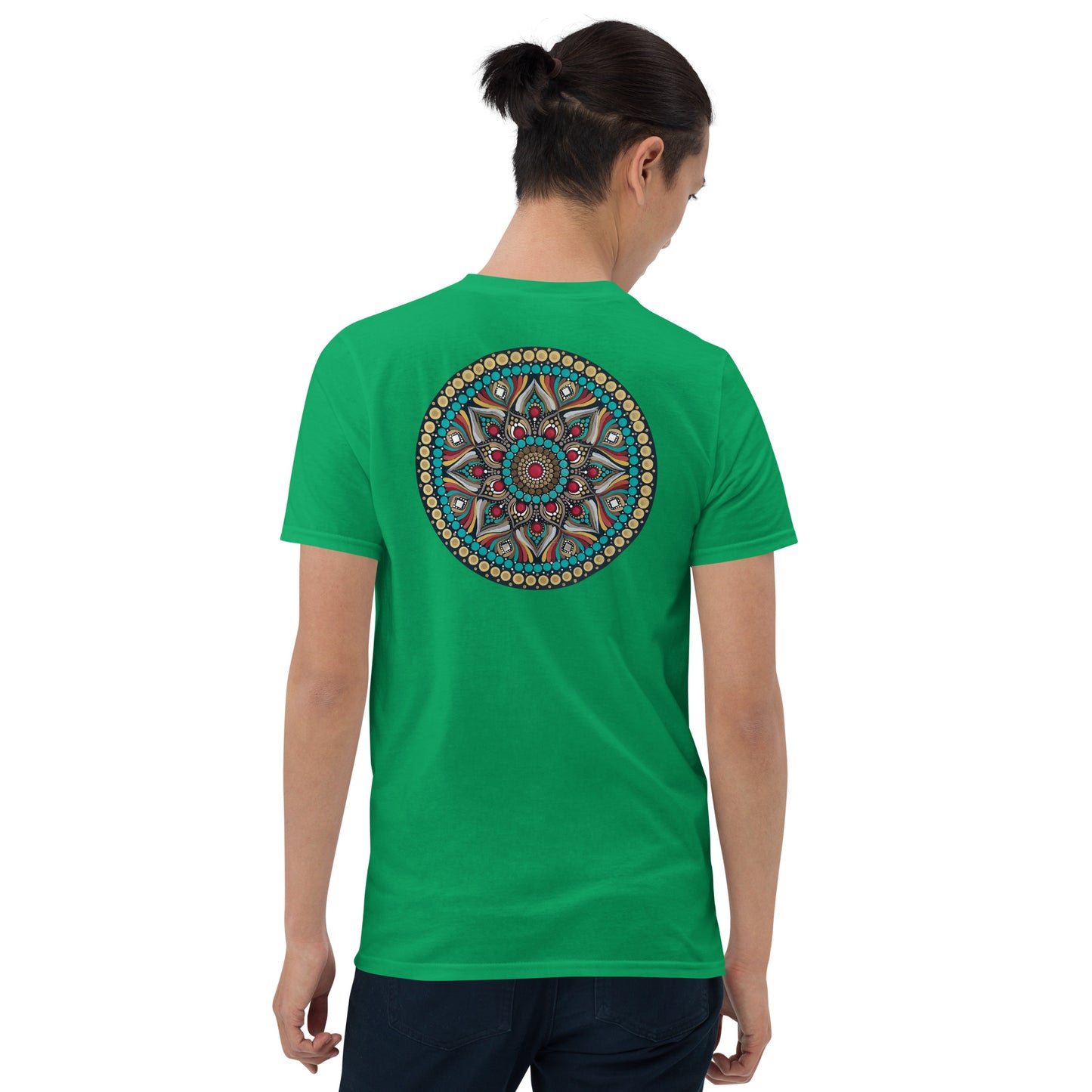 Unisex Softstyle T-Shirt (mandala with red core on back | PURPOSE in black lettering on front)