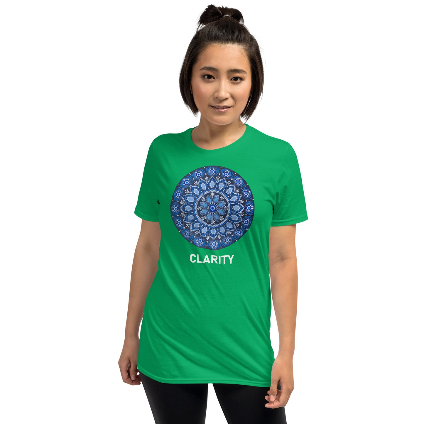 Unisex Softstyle T-Shirt (all blue mandala | on front | CLARITY in white lettering)