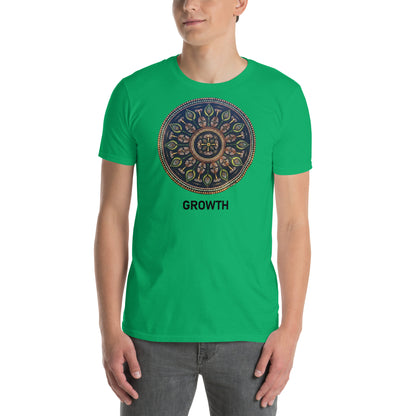 Unisex Softstyle T-Shirt (mandala with cross in the core | on front | GROWTH in black lettering)
