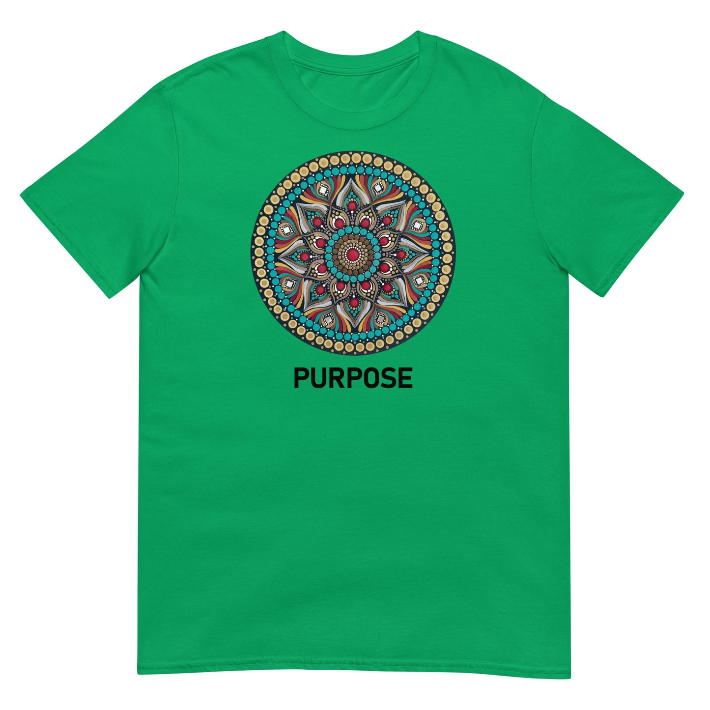 Unisex Softstyle T-Shirt (mandala with red core | on front | PURPOSE in black lettering)
