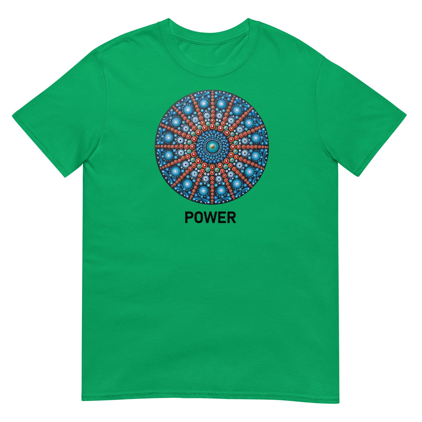 Unisex Softstyle T-Shirt (mandala with red lines | on front | POWER in black lettering)