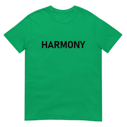 Unisex Softstyle T-Shirt (mandala with green star on back | HARMONY in black lettering on front)