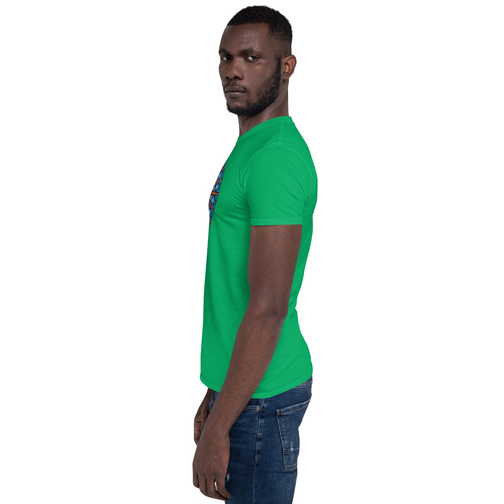 Unisex Softstyle T-Shirt (mandala with red lines | on front | POWER in white lettering)