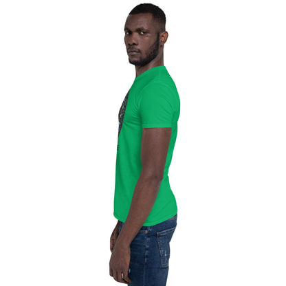 Unisex Softstyle T-Shirt (mandala green and gold rim | on front | GRATITUDE in black lettering)