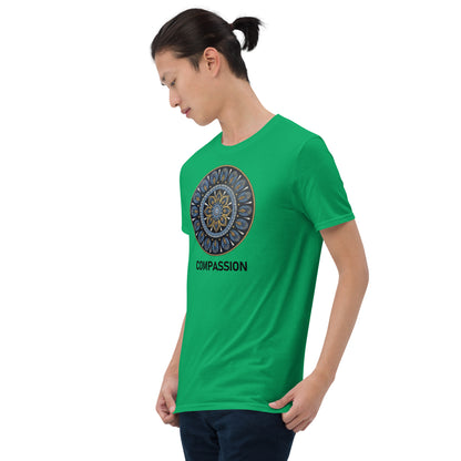 Unisex Softstyle T-Shirt (mandala with gold rim | on front | COMPASSION in black lettering)