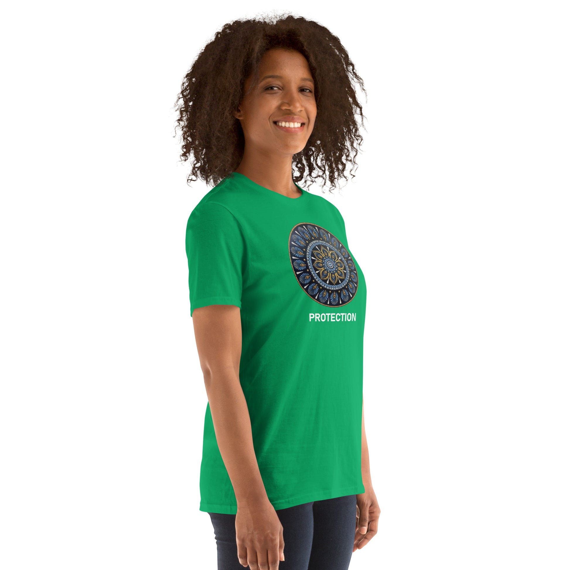 Unisex Softstyle T-Shirt (mandala with gold rim | on front | PROTECTION in white lettering)