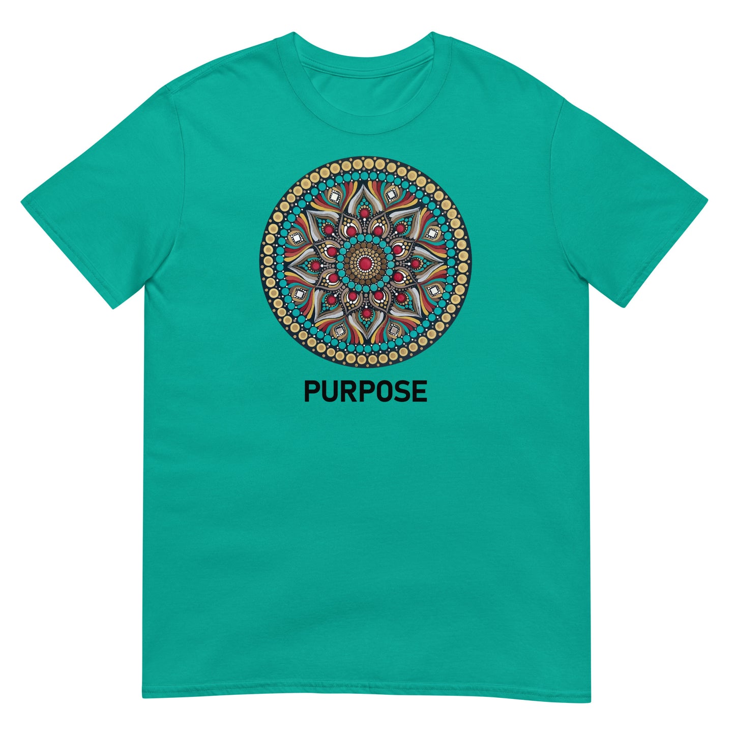 Unisex Softstyle T-Shirt (mandala with red core | on front | PURPOSE in black lettering)