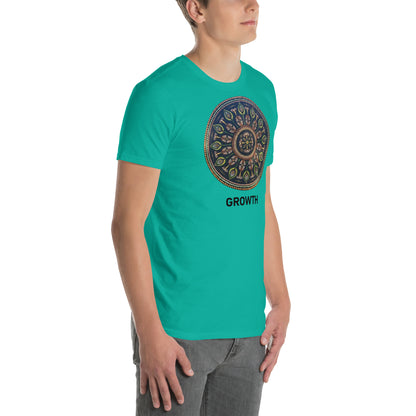 Unisex Softstyle T-Shirt (mandala with cross in the core | on front | GROWTH in black lettering)