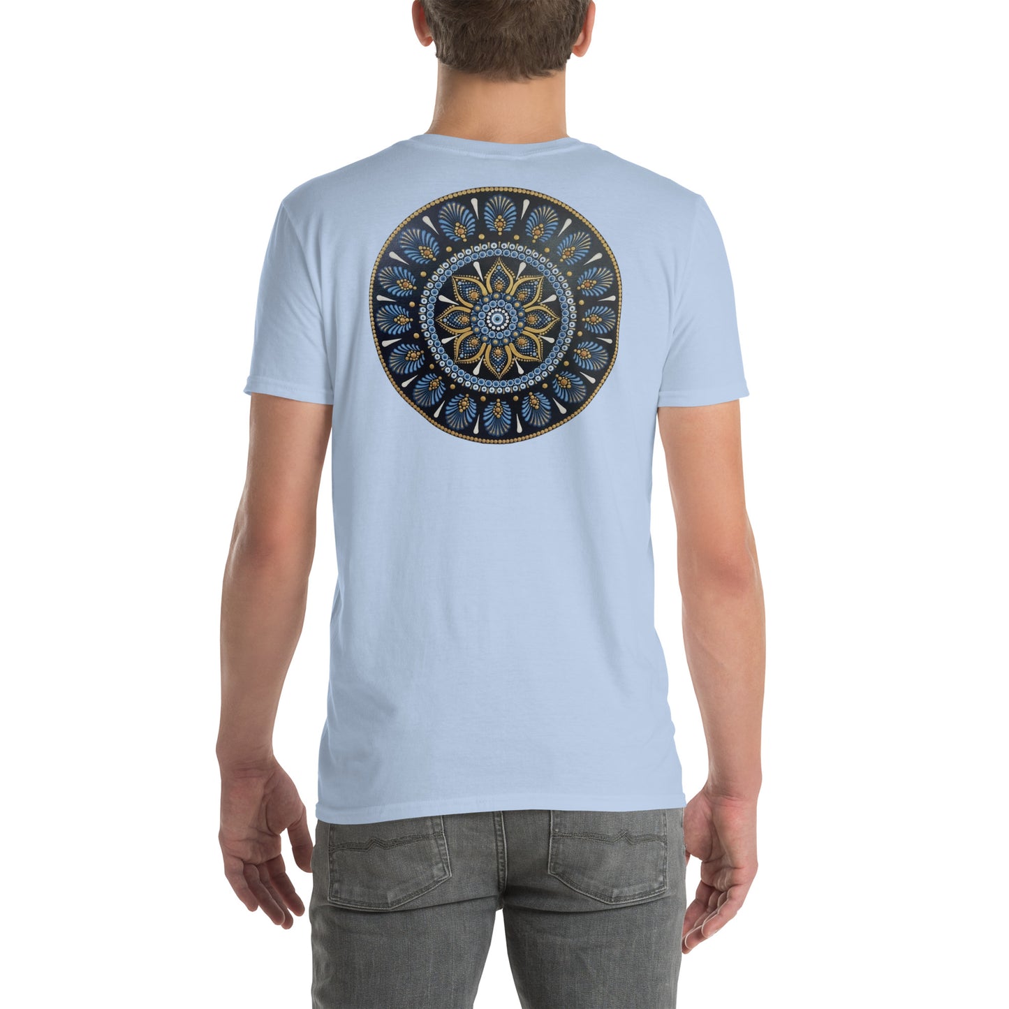 Unisex Softstyle T-Shirt (mandala with gold rim on back | PROTECTION in white lettering)