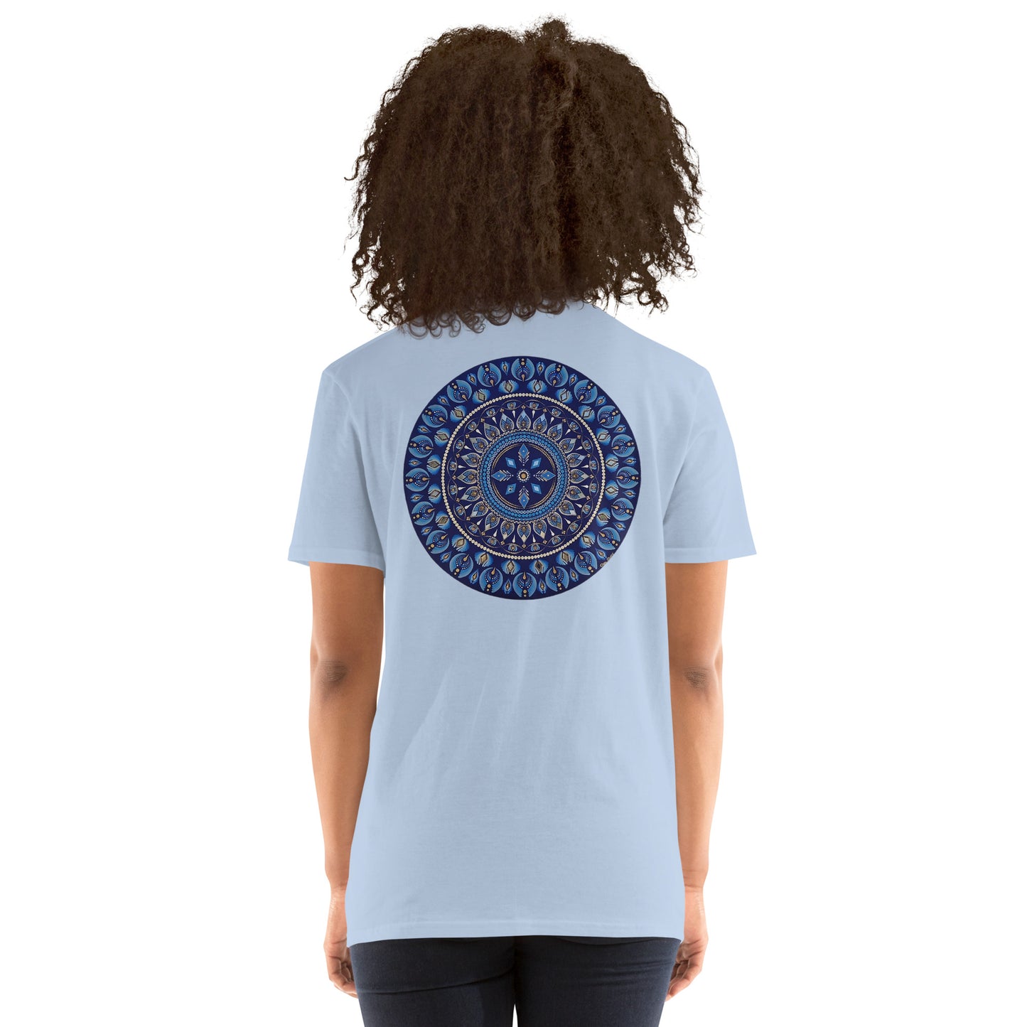 Unisex Softstyle T-Shirt (mandala with 4 diamonds on back | PRESENCE in black lettering on front)