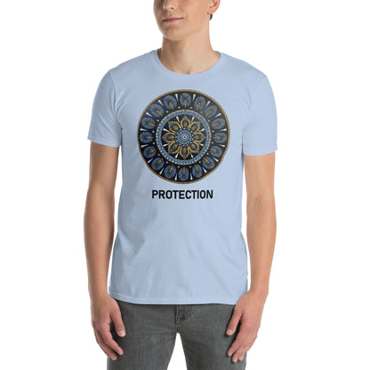 Unisex Softstyle T-Shirt (mandala with gold rim on front | PROTECTION in black lettering)