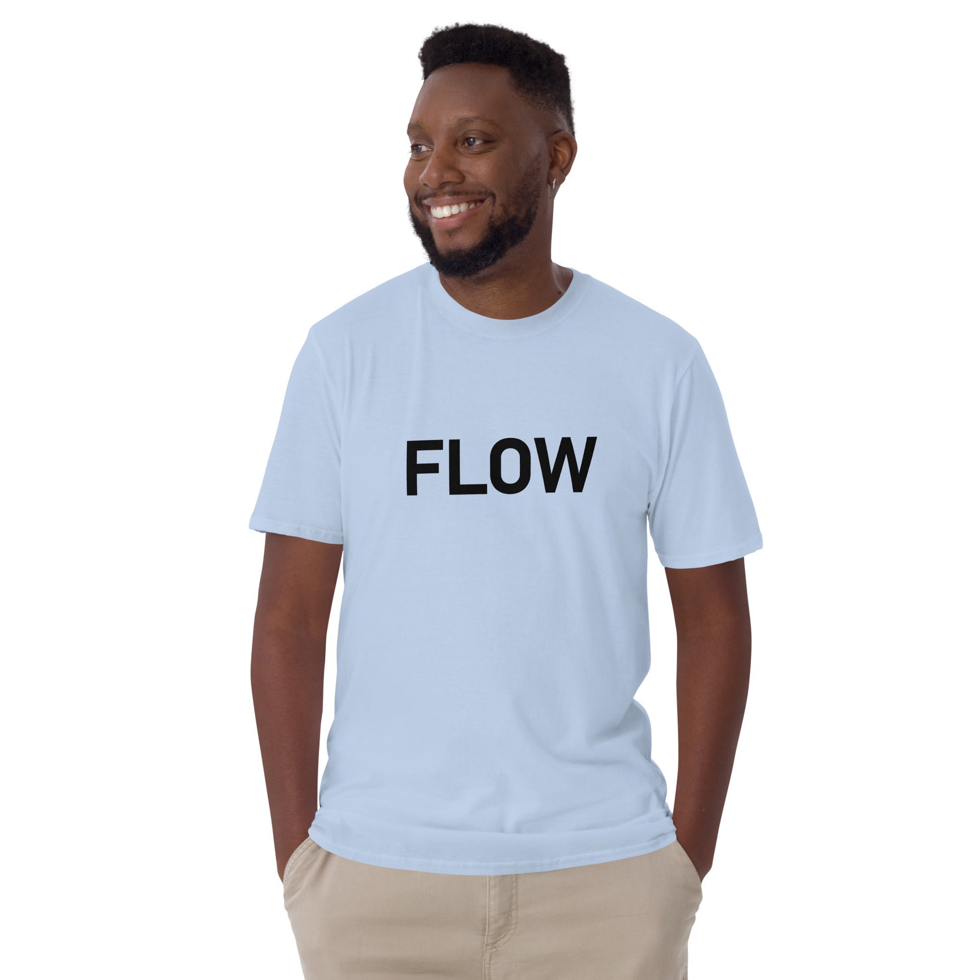 Unisex Softstyle T-Shirt (mandala with golden core on back | FLOW in black lettering on front)