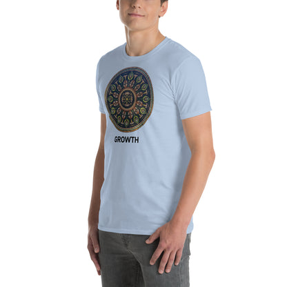 Unisex Softstyle T-Shirt (mandala with cross in the core | on front | GROWTH in black lettering)