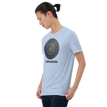 Unisex Softstyle T-Shirt (mandala with gold rim | on front | COMPASSION in black lettering)