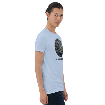 Unisex Softstyle T-Shirt (mandala with gold rim | on front | COMPASSION in black lettering)