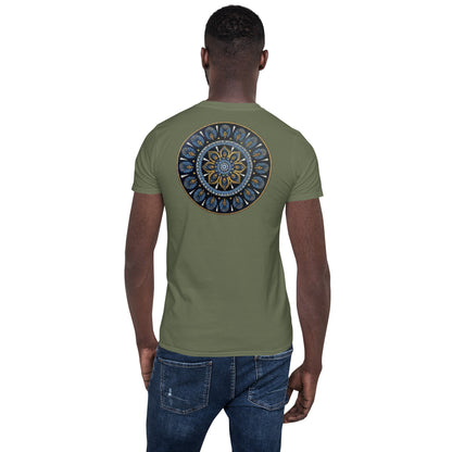 Unisex Softstyle T-Shirt (mandala with gold rim on back | PROTECTION in white lettering)