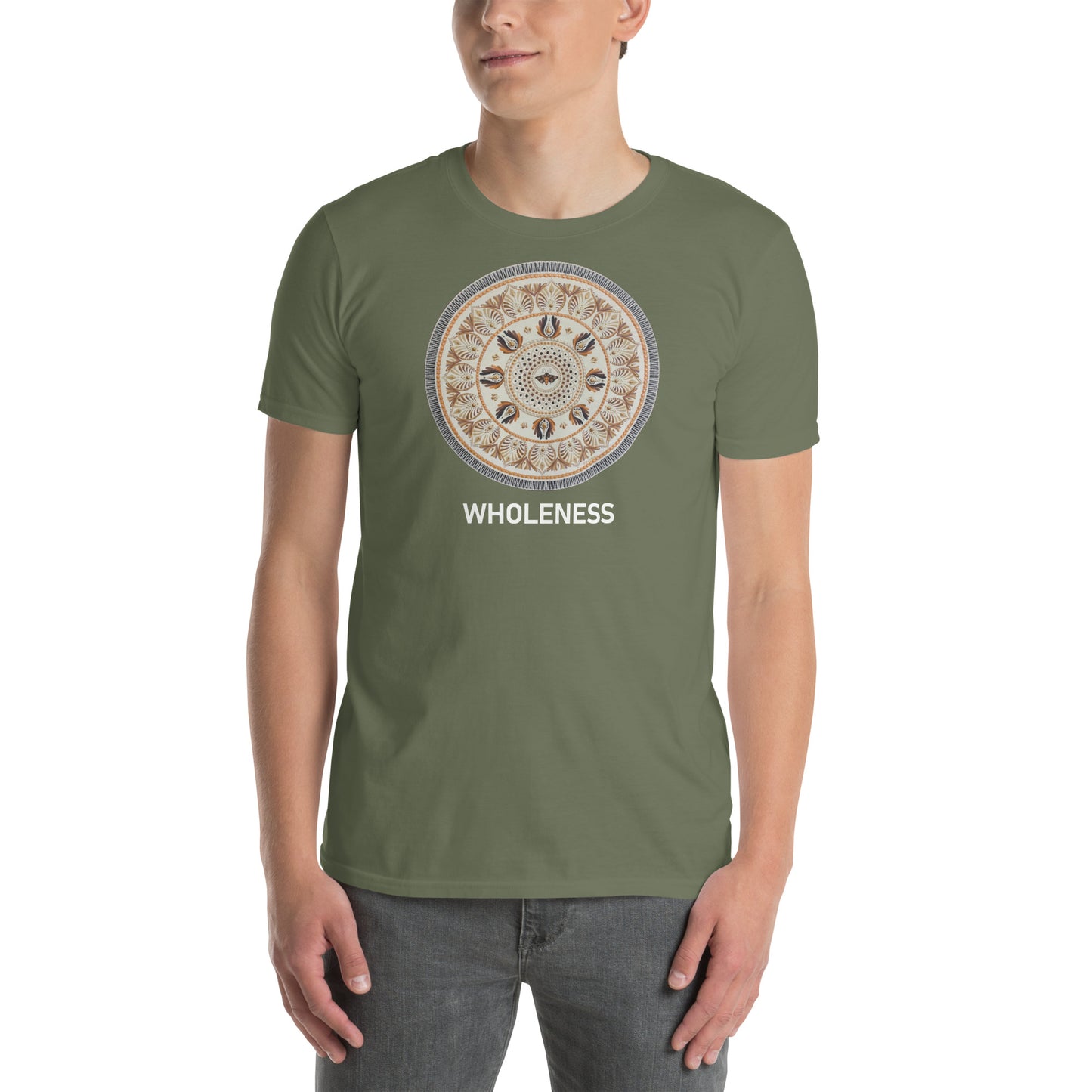 Unisex Softstyle T-Shirt (beige mandala | on front | WHOLENESS in white lettering)