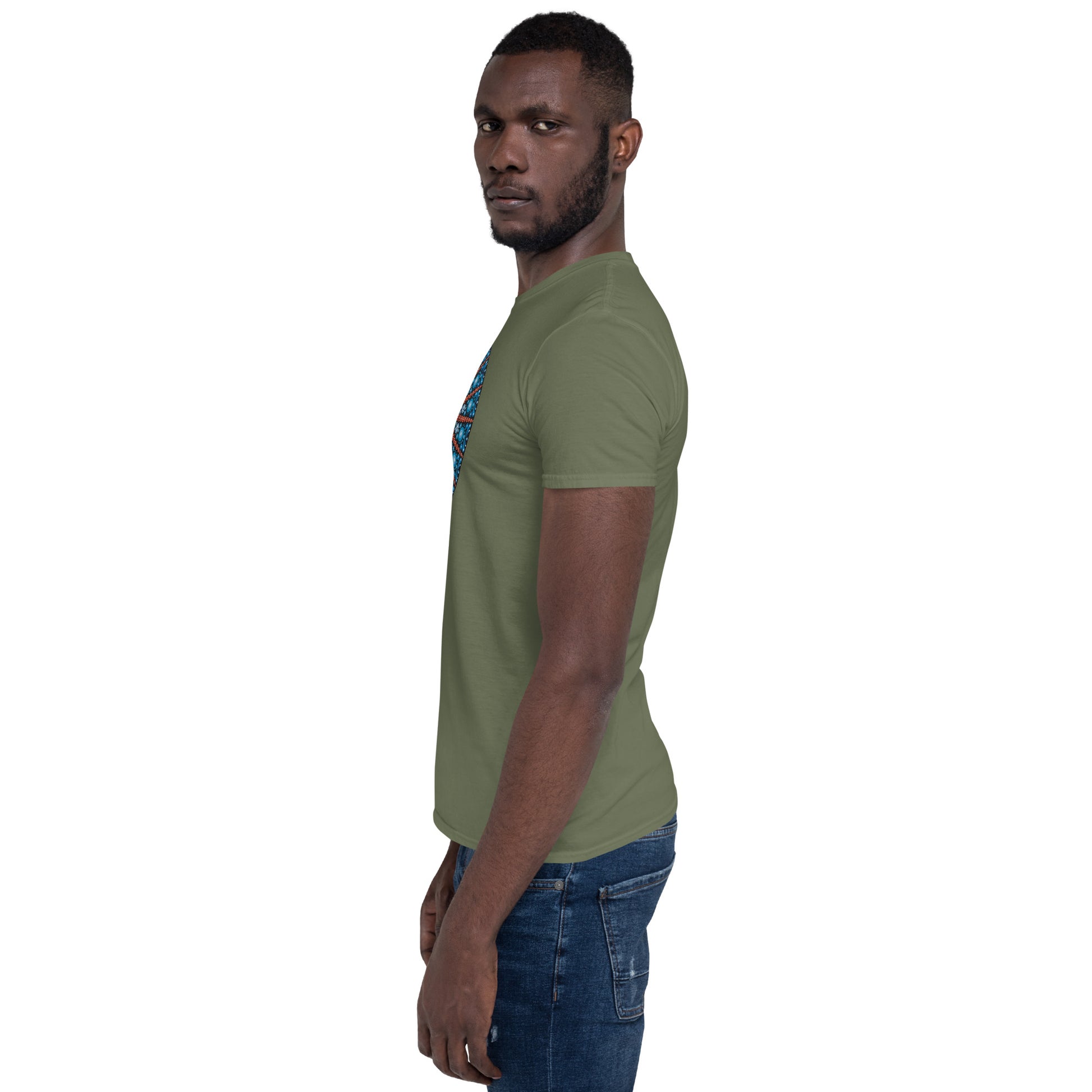 Unisex Softstyle T-Shirt (mandala with red lines | on front | POWER in white lettering)