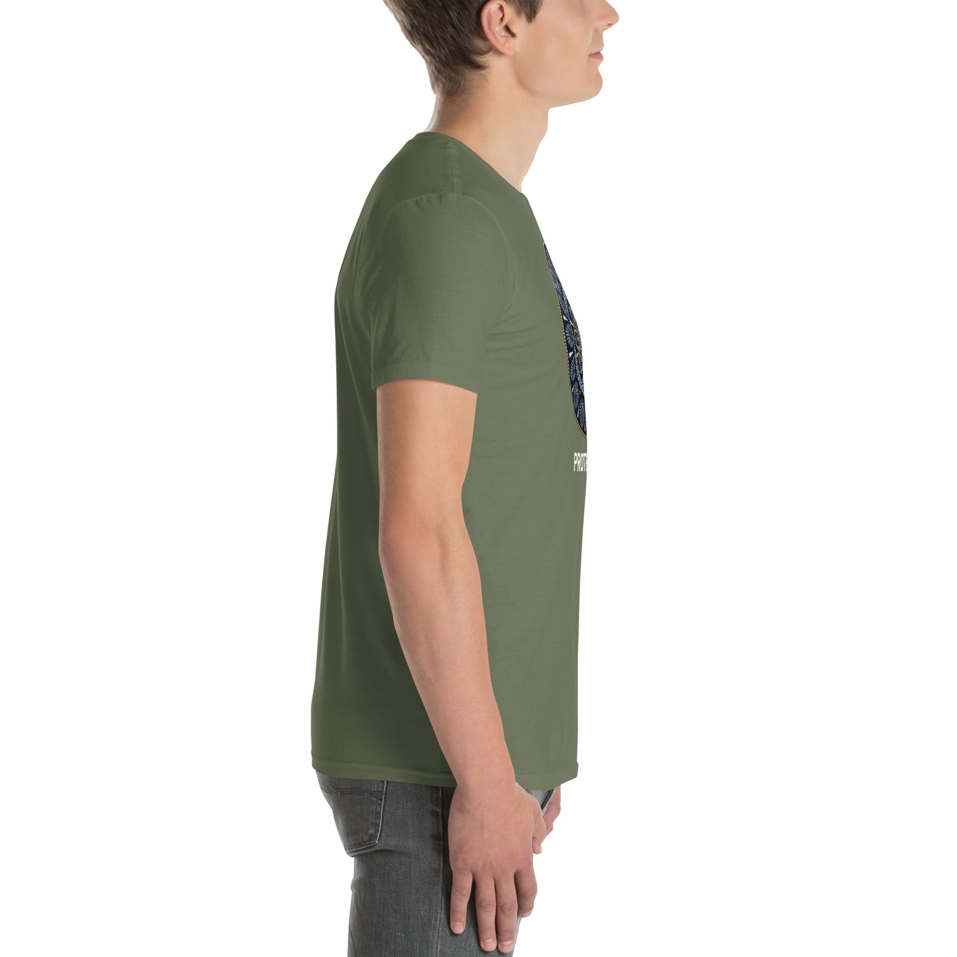 Unisex Softstyle T-Shirt (mandala with gold rim on front | PROTECTION in white lettering)