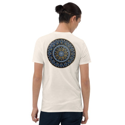 Unisex Softstyle T-Shirt (mandala with gold rim on back | PROTECTION in black lettering on front)